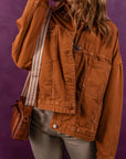 Saddle Brown Collared Neck Button-Up Denim Jacket