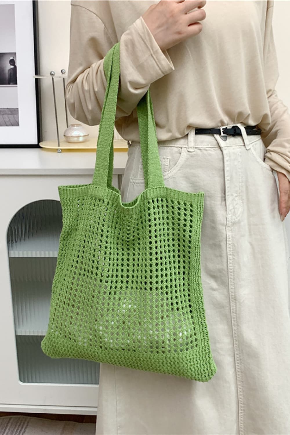 Gray Openwork Tote Bag Sentient Beauty Fashions Apparel & Accessories