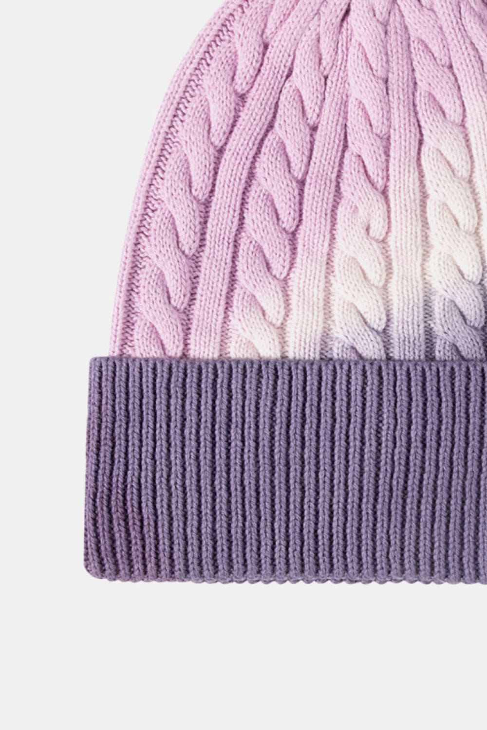 Lavender Contrast Tie-Dye Cable-Knit Cuffed Beanie