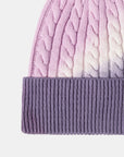 Lavender Contrast Tie-Dye Cable-Knit Cuffed Beanie