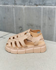 Dark Gray Qupid Platform Cage Stap Sandal in Tan Sentient Beauty Fashions Shoes