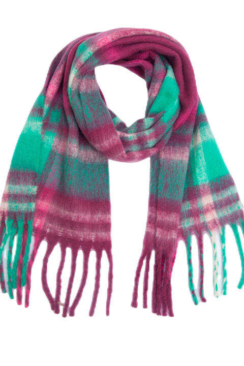Dim Gray Plaid Fringe Detail Polyester Scarf Sentient Beauty Fashions Apparel & Accessories