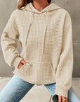 Tan Textured Drawstring Drop Shoulder Hoodie