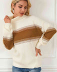Light Gray Contrast Turtleneck Long Sleeve Sweater Sentient Beauty Fashions Apparel & Accessories