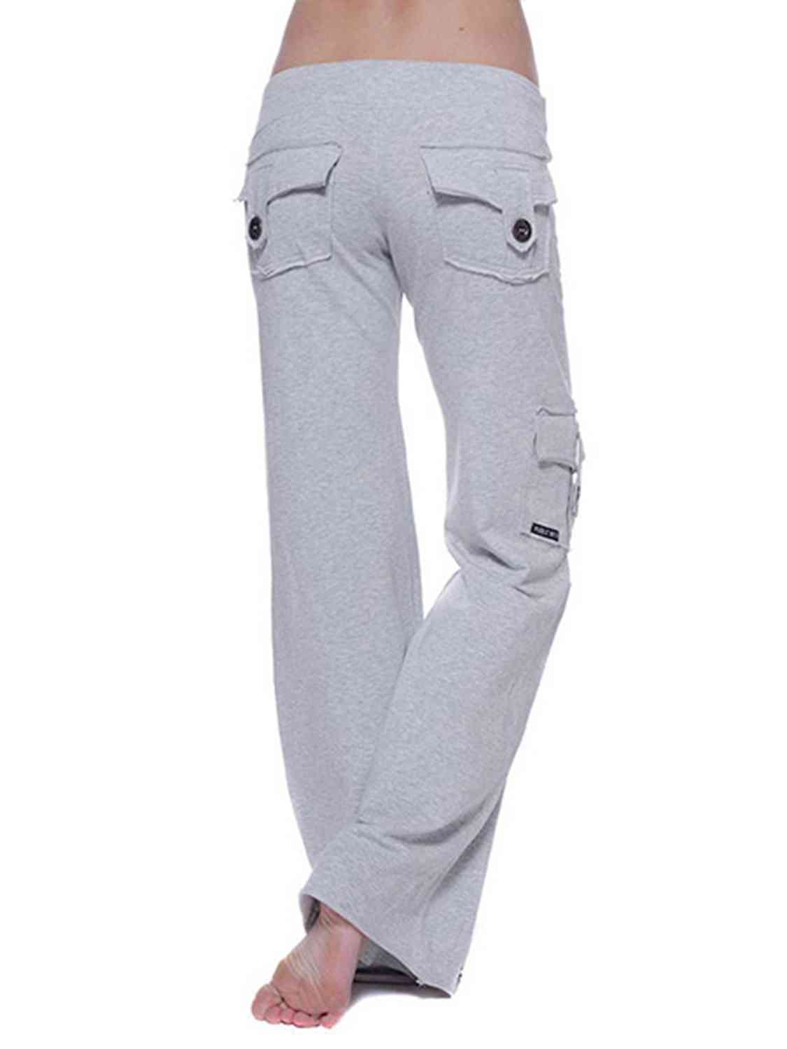 Gray Mid Waist Pants with Pockets