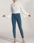 Light Gray Mock Neck Flare Sleeve Blouse Sentient Beauty Fashions Apparel & Accessories