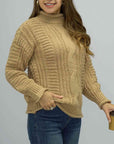 Dark Gray Cable-Knit Mock Neck Sweater Sentient Beauty Fashions Apparel & Accessories