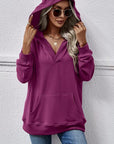 Gray V-Neck Drop Shoulder Long Sleeve Hoodie Sentient Beauty Fashions Apparel & Accessories