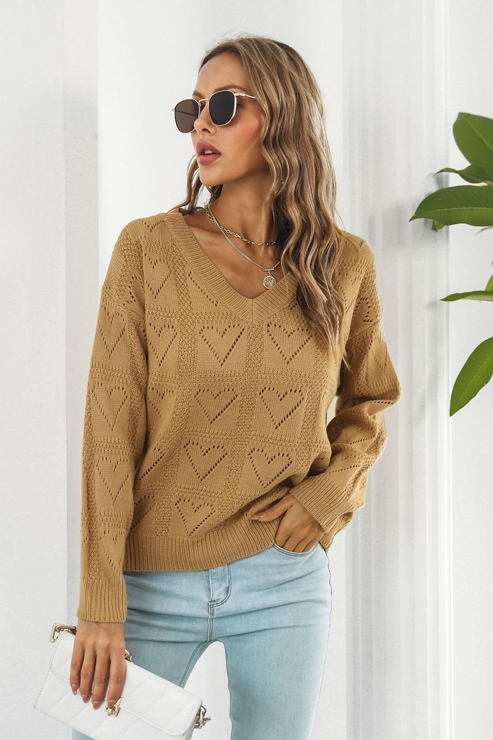 Light Gray V-Neck Drop Shoulder Sweater