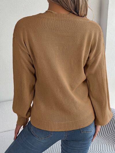 Sienna Cable-Knit V-Neck Lantern Sleeve Sweater Sentient Beauty Fashions Apparel &amp; Accessories