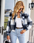 Light Gray Double Take Plaid Button Front Dropped Shoulder Collared Jacket Sentient Beauty Fashions Apparel & Accessories