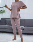 Gray Round Neck Short Sleeve Top and Pants Set Sentient Beauty Fashions Apparel & Accessories
