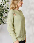 Gray BiBi Distressed Round Neck Long Sleeve Sweater Sentient Beauty Fashions Apparel & Accessories