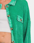 Zenana Waffle-Knit Button Up Dropped Shoulder Jacket