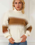 Light Gray Contrast Turtleneck Long Sleeve Sweater Sentient Beauty Fashions Apparel & Accessories