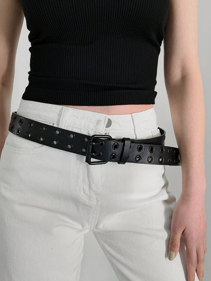 Gray Grommet PU Leather Belt