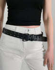 Gray Grommet PU Leather Belt Sentient Beauty Fashions *Accessories
