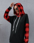 Light Slate Gray Plaid Drawstring Dropped Shoulder Hoodie Sentient Beauty Fashions Apparel & Accessories