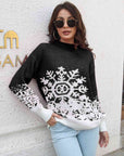 Light Gray Snowflake Pattern Mock Neck Sweater