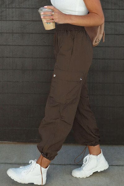 Dark Slate Gray Drawstring Elastic Waist Pants with Pockets