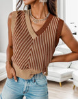 Gray Striped V-Neck Sweater Vest Sentient Beauty Fashions Apparel & Accessories