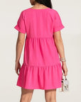 Pale Violet Red V-Neck Short Sleeve Ruffle Hem Dress Sentient Beauty Fashions Apparel & Accessories