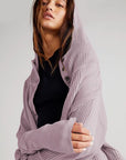 Gray Waffle-Knit Dropped Shoulder Hooded Jacket Sentient Beauty Fashions Apparel & Accessories