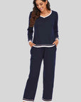Light Gray V-Neck Top and Pants Lounge Set Sentient Beauty Fashions Apparel & Accessories