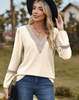Tan V-Neck Long Sleeve T-Shirt Sentient Beauty Fashions Apparel & Accessories