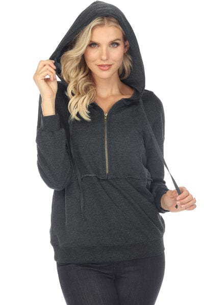 Dark Slate Gray Drawstring Half Zip Dropped Shoulder Hoodie