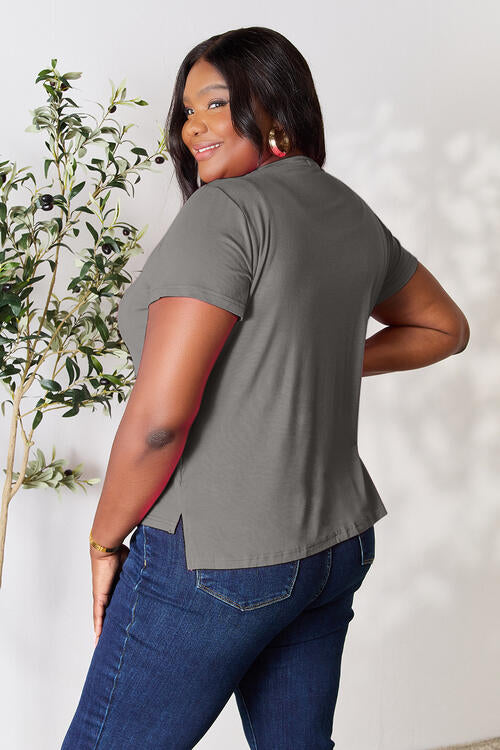 Dark Slate Gray Basic Bae Full Size Round Neck Short Sleeve T-Shirt Sentient Beauty Fashions Apparel &amp; Accessories