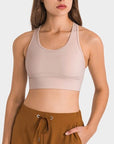 Wheat Double Take Round Neck Racerback Cropped Tank Sentient Beauty Fashions Apparel & Accessories