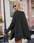 Dark Gray V-Neck Slit Exposed Seam Sweater