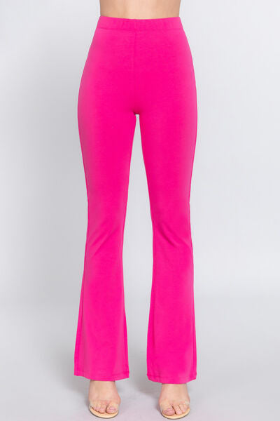 Deep Pink ACTIVE BASIC Waist Elastic Slim Flare Yoga Pants Sentient Beauty Fashions Apparel &amp; Accessories