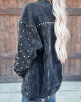 Light Slate Gray Studded Collared Neck Button Down Jacket Sentient Beauty Fashions jackets