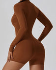 Saddle Brown Half Zip Long Sleeve Active Romper Sentient Beauty Fashions Apparel & Accessories