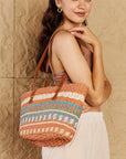 Rosy Brown Fame By The Sand Straw Braided Striped Tote Bag Sentient Beauty Fashions *Accessories