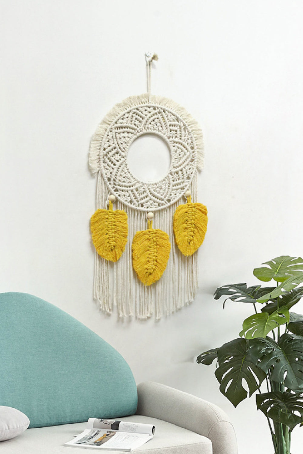 Beige Hand-Woven Fringe Macrame Wall Hanging Sentient Beauty Fashions Home Decor