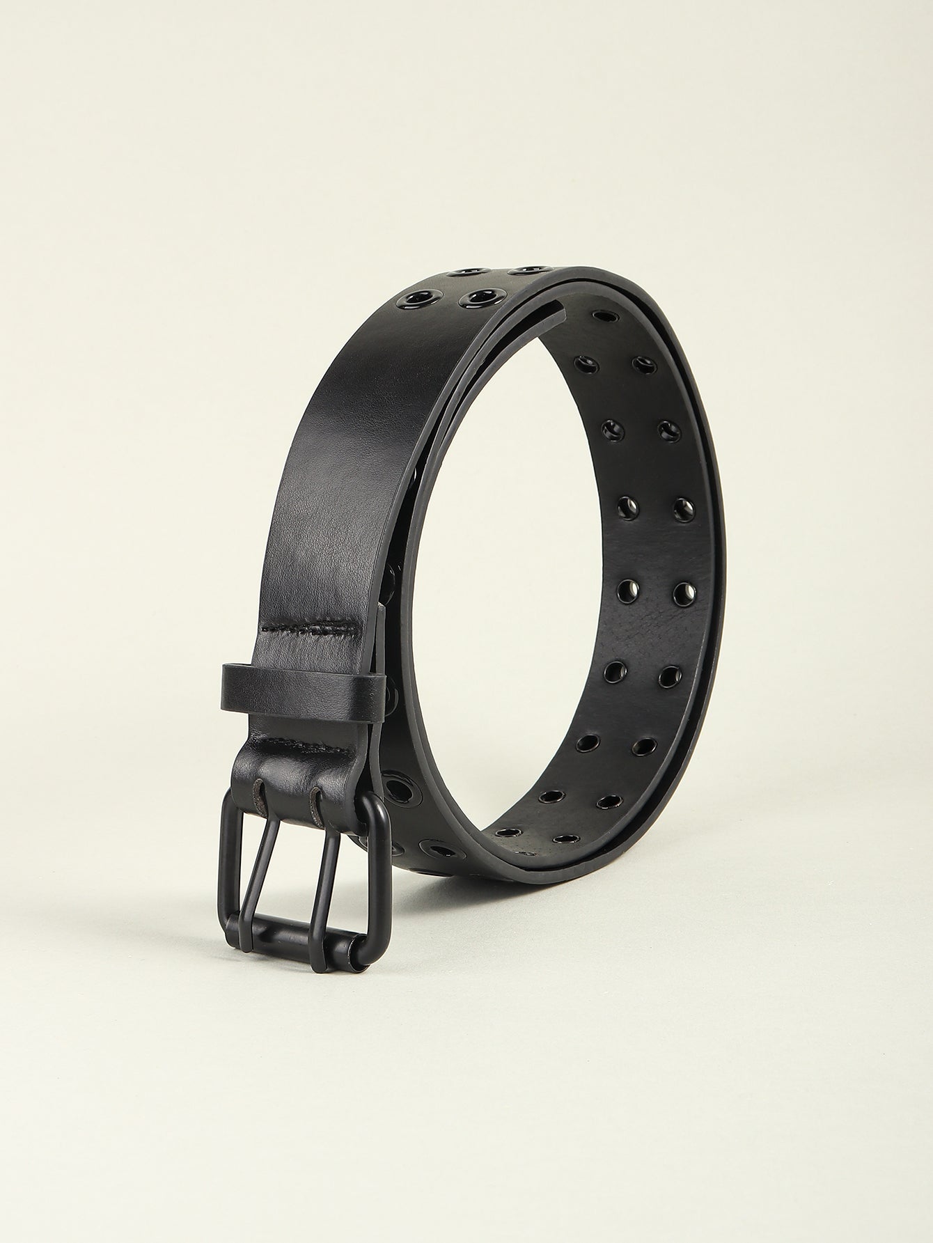 Beige Grommet PU Leather Belt