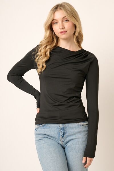 Dark Slate Gray Mittoshop Ruched Long Sleeve Slim Top Sentient Beauty Fashions Apparel &amp; Accessories