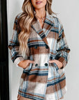 Gray Plaid Double-Breasted Long Sleeve Coat Sentient Beauty Fashions Apparel & Accessories