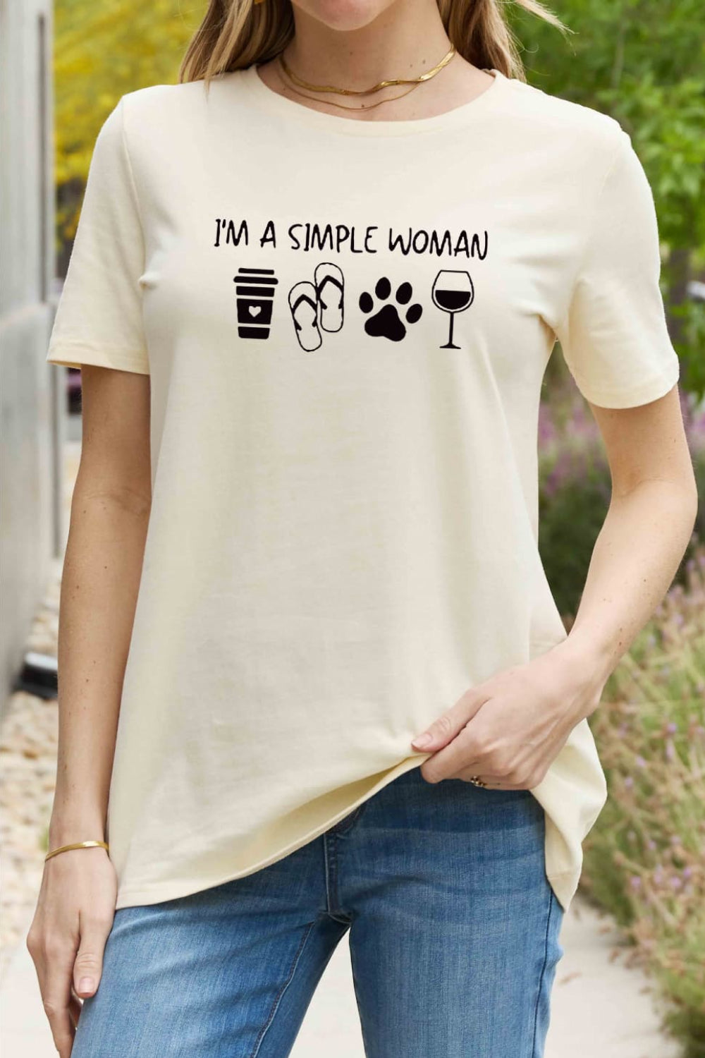 Light Gray Simply Love Full Size I&#39;M A  SIMPLE WOMAN Graphic Cotton Tee Sentient Beauty Fashions tees