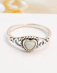 Beige 925 Sterling Silver Heart-Shape Opal Ring Sentient Beauty Fashions Rings