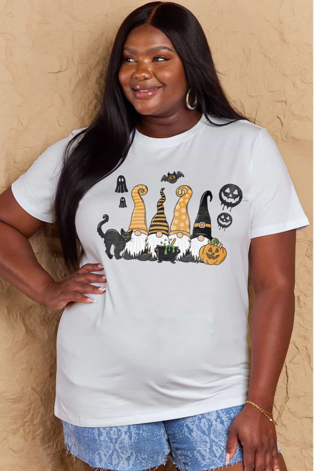 Gray Simply Love Full Size Halloween Theme Graphic Cotton Tee Sentient Beauty Fashions Apparel &amp; Accessories