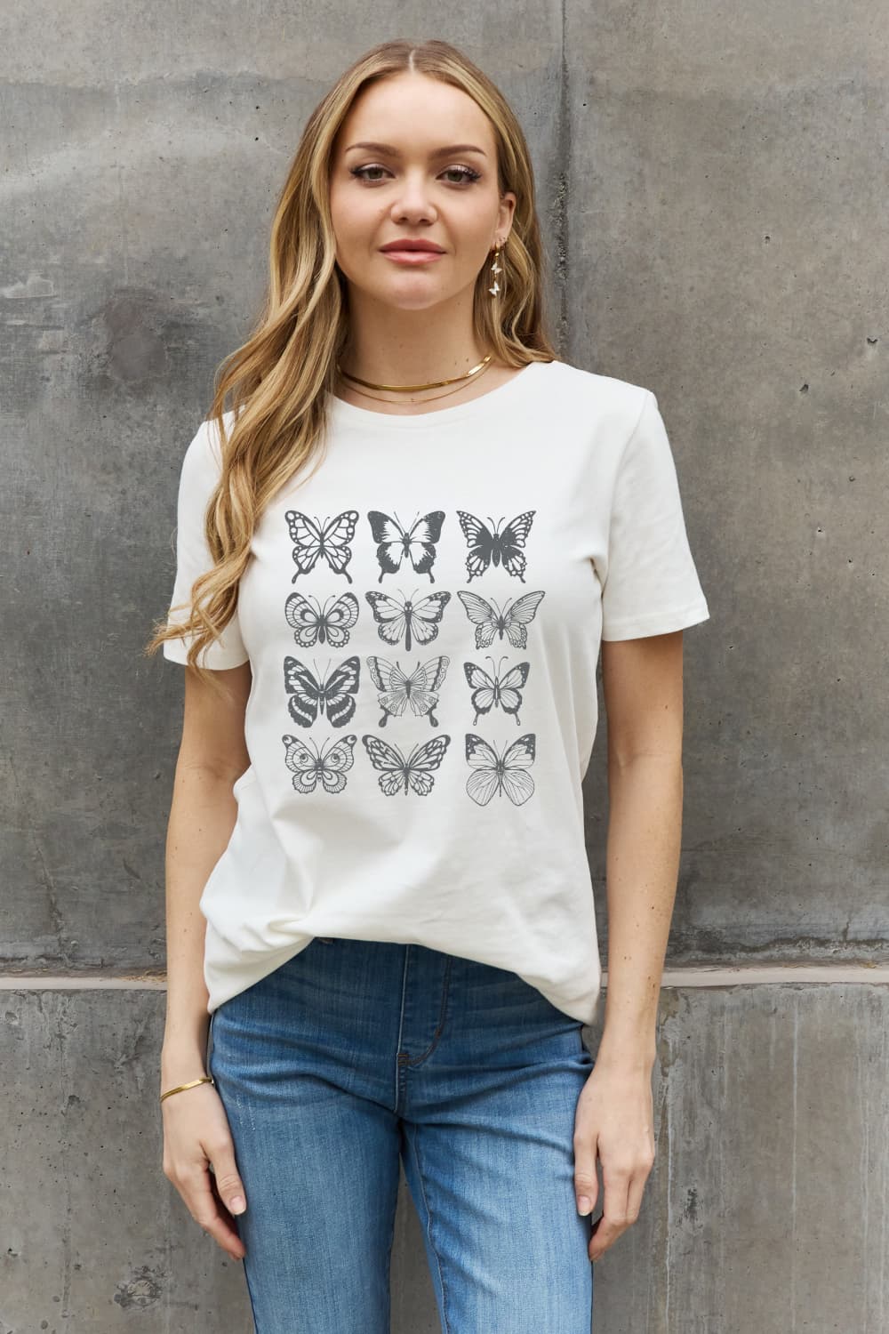 Slate Gray Simply Love Butterfly Graphic Cotton T-Shirt