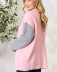Light Gray BiBi Contrast Open Front Cardigan with Pockets Sentient Beauty Fashions Apparel & Accessories