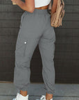 Dim Gray Drawstring Elastic Waist Pants with Pockets Sentient Beauty Fashions Apparel & Accessories