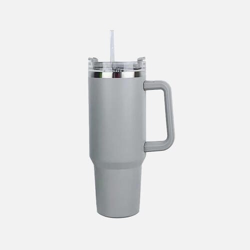 White Smoke Stainless Steel Tumbler with Handle and Straw