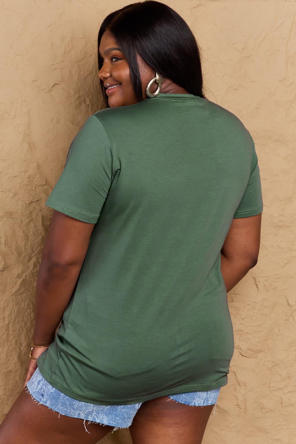 Dark Olive Green Simply Love Full Size Graphic BOO Cotton T-Shirt Sentient Beauty Fashions Apparel &amp; Accessories