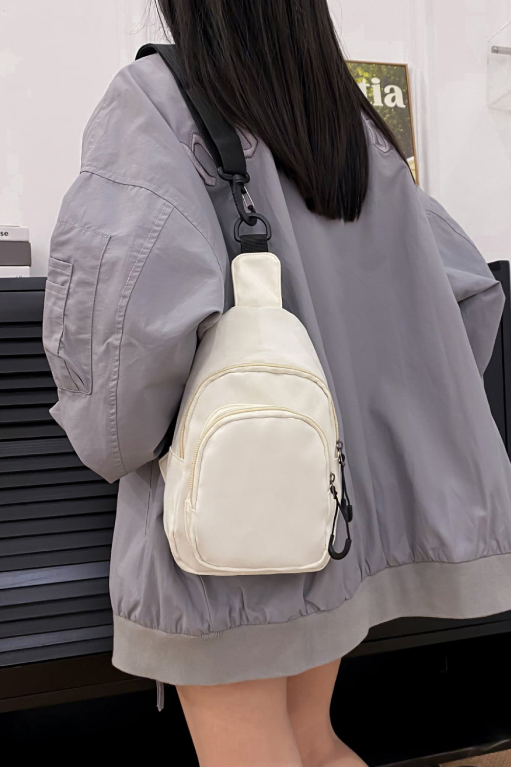 Slate Gray Contrast Strap Nylon Sling Bag Sentient Beauty Fashions bags